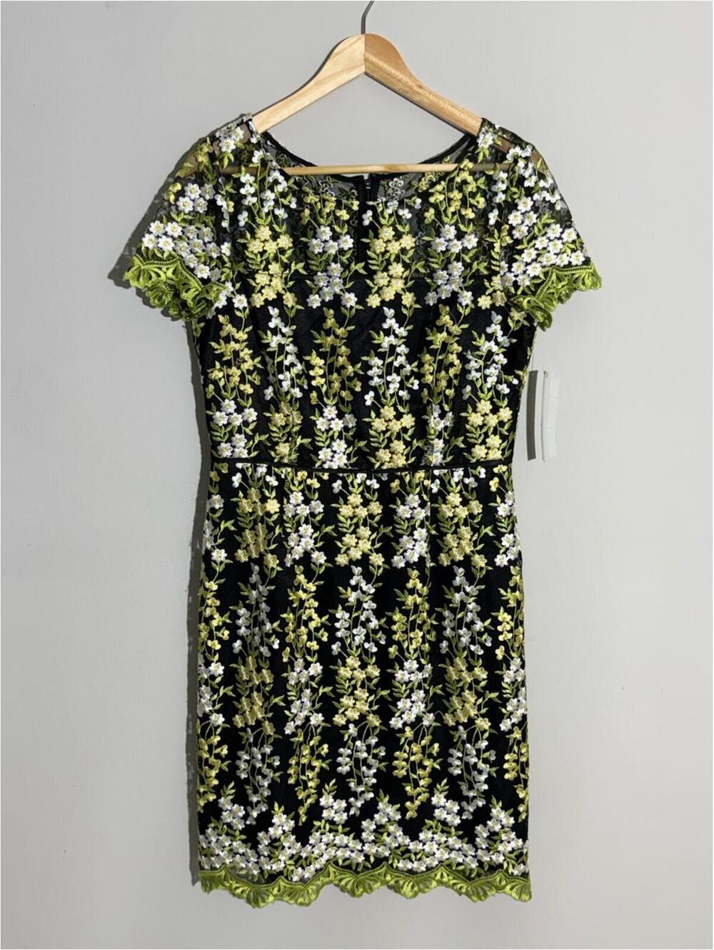 NWT Tahari ASL Floral Embroidery Lace Sheath Dress - Picture 2 of 14
